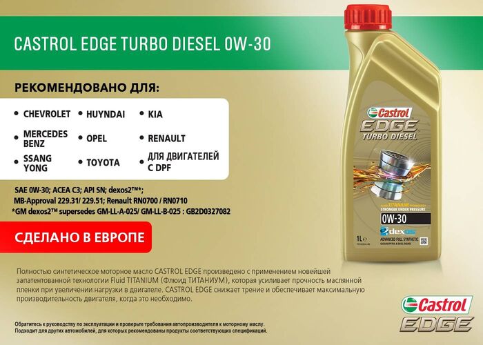 Масло моторное Castrol EDGE 0W-30 TURBO DIESEL (Каністра 1л)