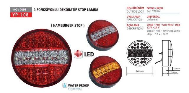 Фонарь задний круглый LED желтый без света заднего хода 24v
