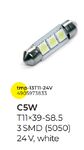 Лампа T11x39-S8.5 (3 SMD size5050) WHITE C5W 24V