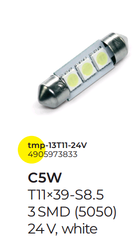 Лампа T11x39-S8.5 (3 SMD size5050) WHITE C5W 24V