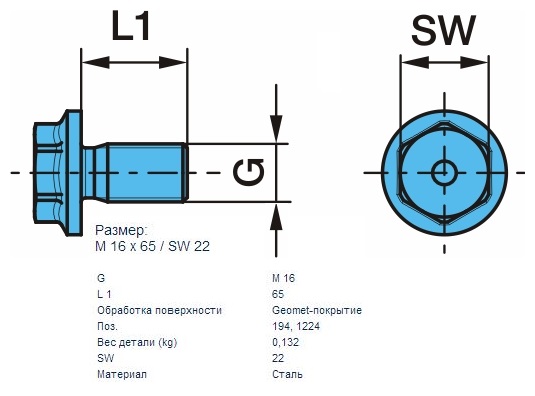 Болт М16*65/2