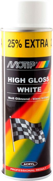 Эмаль аэрозольная акриловая белая глянец Motip 500ml