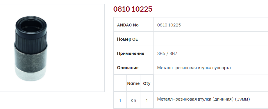 Втулка суппорта 39мм